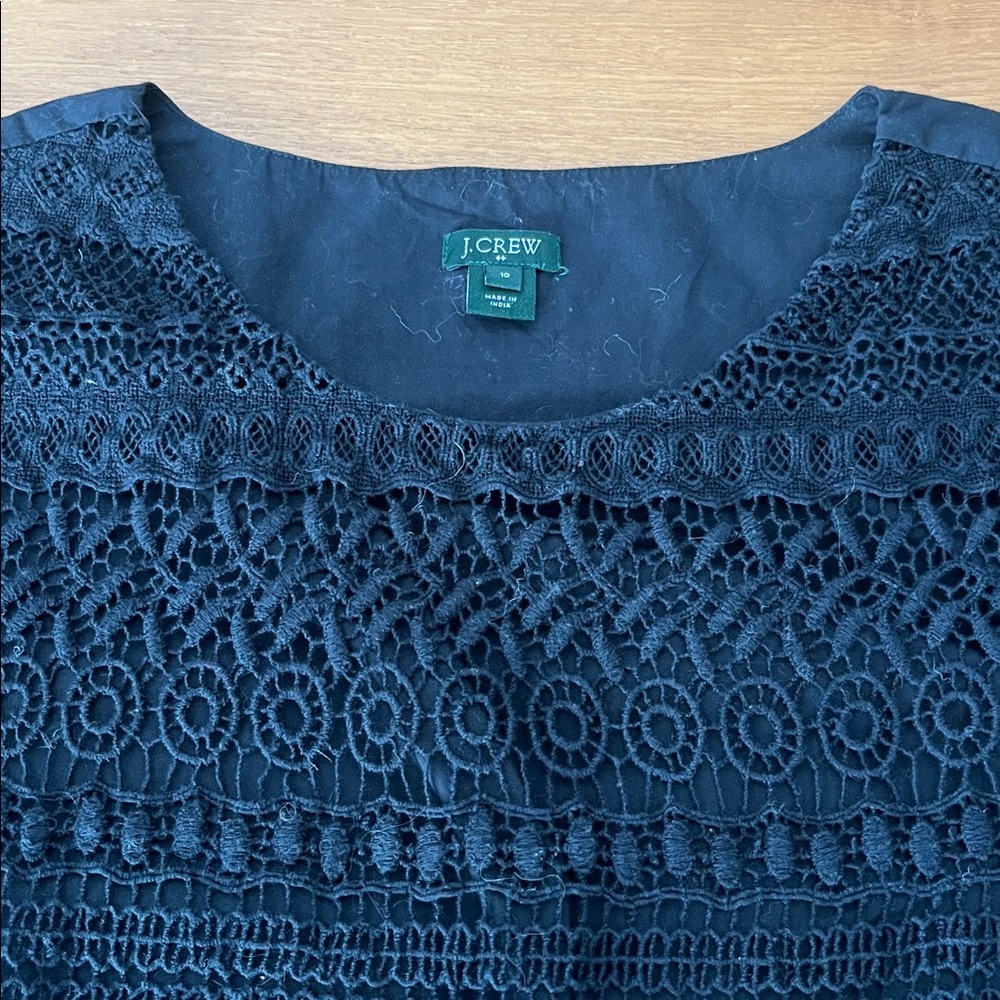 J. Crew Black Cotton Lace Blouse, Round Neck, Short Sleeves, Lined, Size 10 - Picture 5 of 11